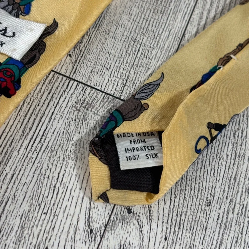 Vicky Davis Men's Necktie Off To The Races Silk Yellow Horse‎ Racing Equestrian